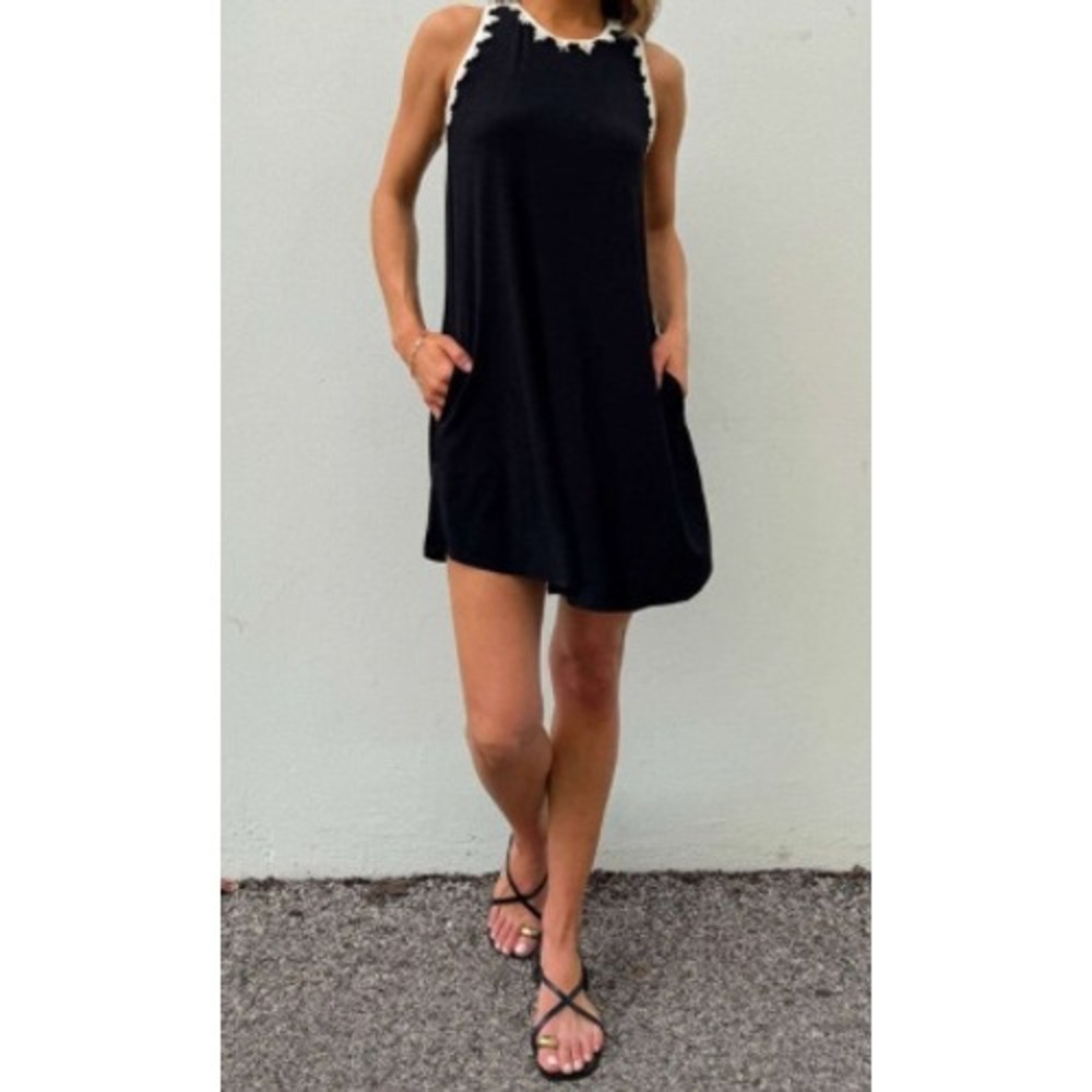 Shebird The Tunic Tank Dress Fringe Trim Halter Size Size 5 M/L Black